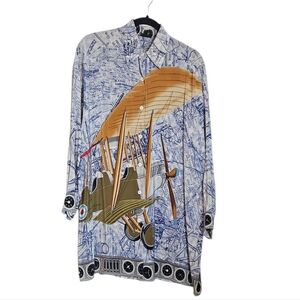 Vintage ETRO Silk Airplane Blueprint Print Shirt | Italian Designer | Unisex